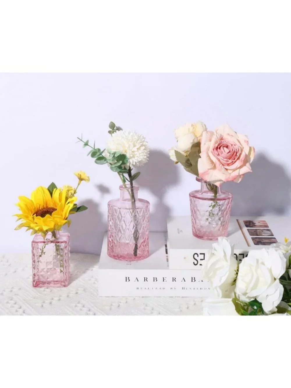 36pcs Pink Glass Bud Vases Set - Small Flower Centerpieces for Weddings & Decor